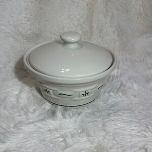 Longaberger Pottery 8" Bowl Classic Green & Ivory Oven Microwave Dishwasher Safe